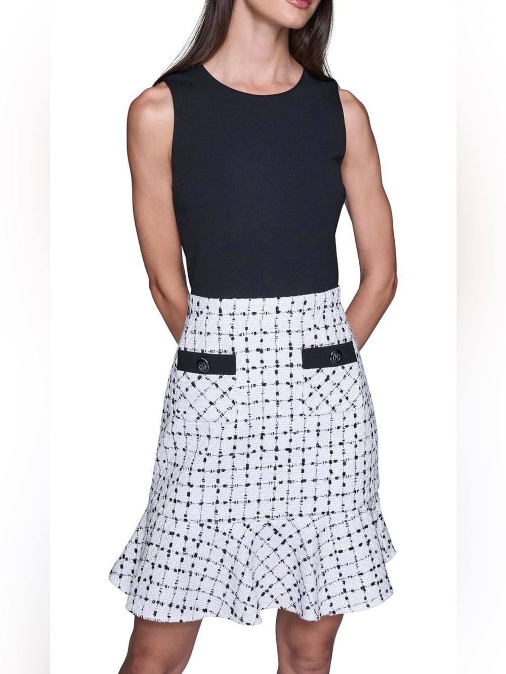 KARL LAGERFELD Black & White Tweed Sheath Dress, Size 6, NWT